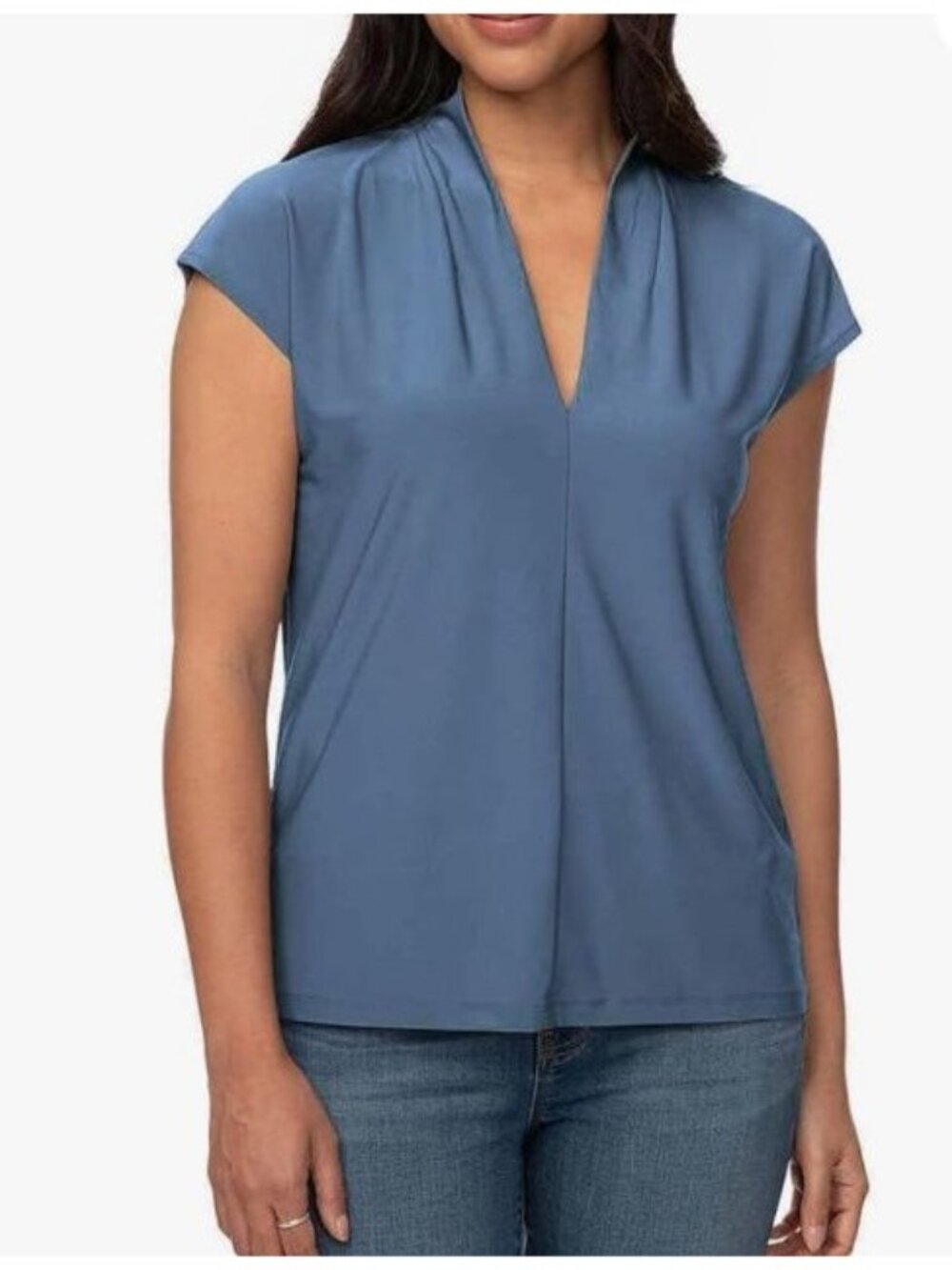 Buffalo‎ David Bitton Blouse Shirt Womens Small Blue Cap Sleeve Vneck